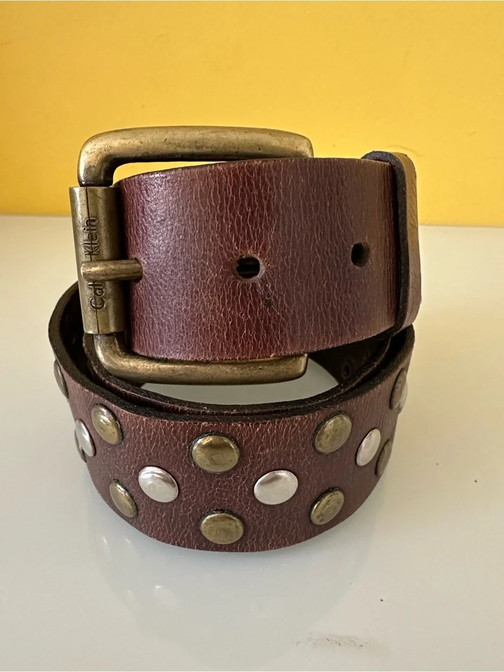 Calvin Klein Jeans Vintage Brown Studded Leather Belt
